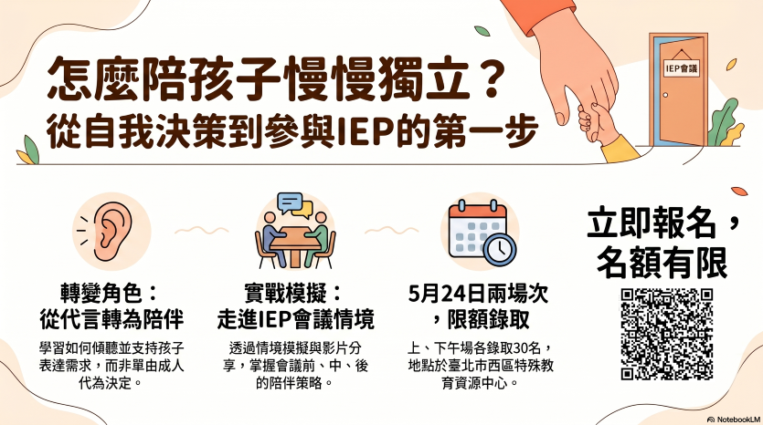 【訊息轉發】怎麼陪孩子慢慢獨立？從自我決策到參與IEP的第一步(標題圖檔)